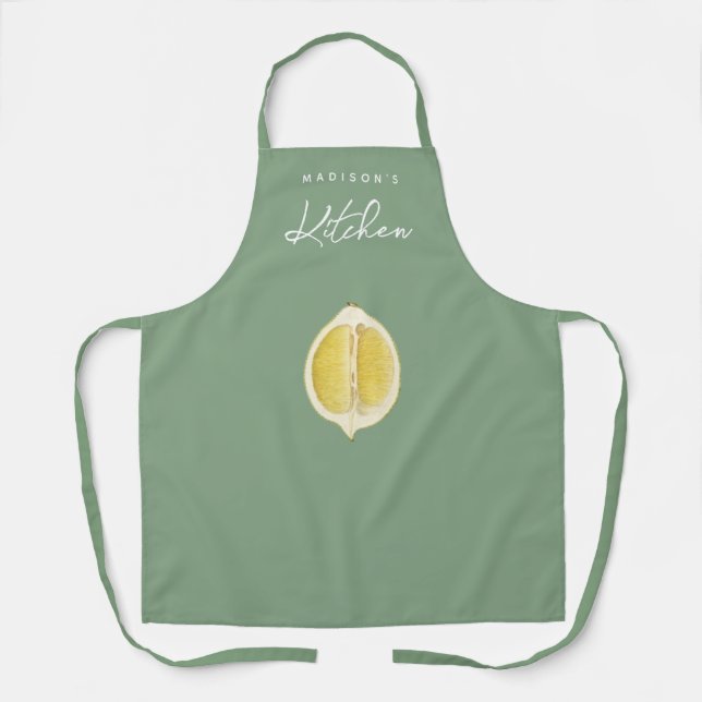 Delantal Cocina de cocción de verde salvia y limón (Anverso)