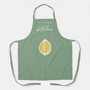 Delantal Cocina de cocina de Sage Green & Lemon Script