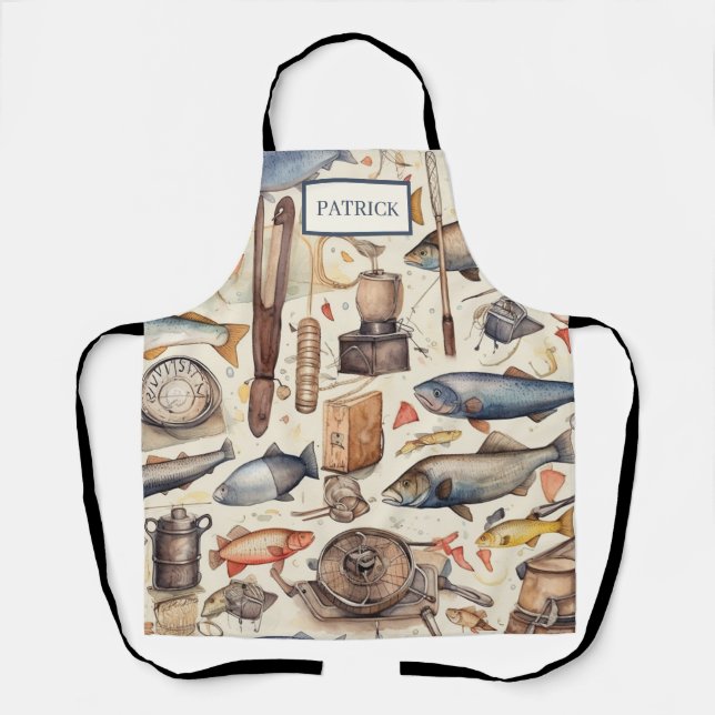 Delantal Cocina de cocina divertida para pescar (Anverso)