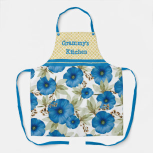 Delantal Cocina de Grammy - Floral azul y patrón amarillo