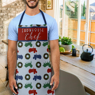 Delantal Cocina de granja Navidad Chef Tractores Coronas