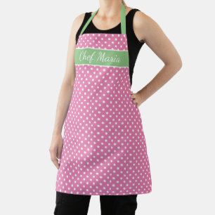 Delantal Cocina de impresión de polkadot rosa y verde paste