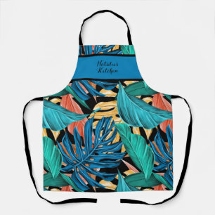 Delantal Cocina de impresión tropical monogramada de color 