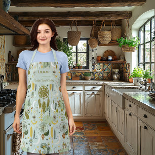 Delantal Cocina de Moda Boho con Dreamcatcher en Sage Green