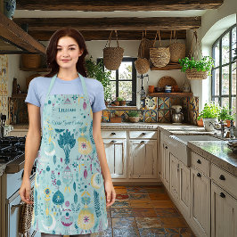 Delantal Cocina de Moda Boho - Pastel azul con flechas y lu