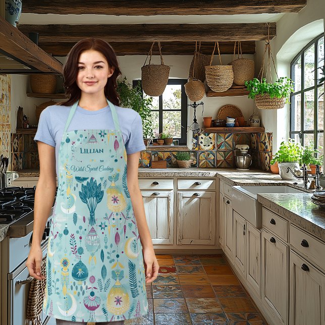 Delantal Cocina de Moda Boho - Pastel azul con flechas y lu (Subido por el creador)