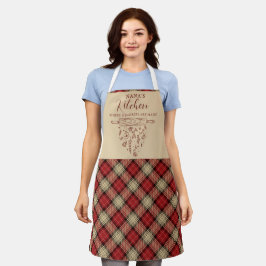 Delantal Cocina de Nana a Cuadros Tartán Rojo y Beige Elega
