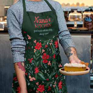 Delantal Cocina de nana de invierno patrón floral verde roj