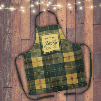 Delantal Cocina de Navidad Jolly Plaid Verde Esmeralda Dora
