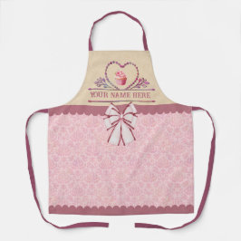 Delantal Cocina de Nombre Personalizado Cupcake Rosa y Lazo