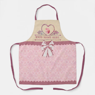 Delantal Cocina de Nombre Personalizado Cupcake Rosa y Lazo
