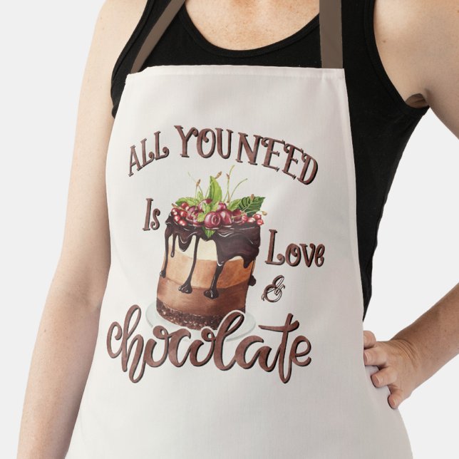Delantal Cocina de pasteles de chocolate con amor (Apron with funny text, "All you need is love and chocolate.")