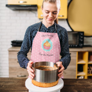 Delantal Cocina de pasteles de polka rosada personalizada