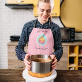 Delantal Cocina de pasteles de polka rosada personalizada