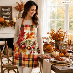 Delantal Cocina de Plaid de Otoño de Acción de Gracias