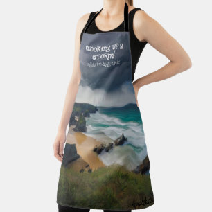 Delantal Cocina de una playa húmeda de tormenta mar verde a