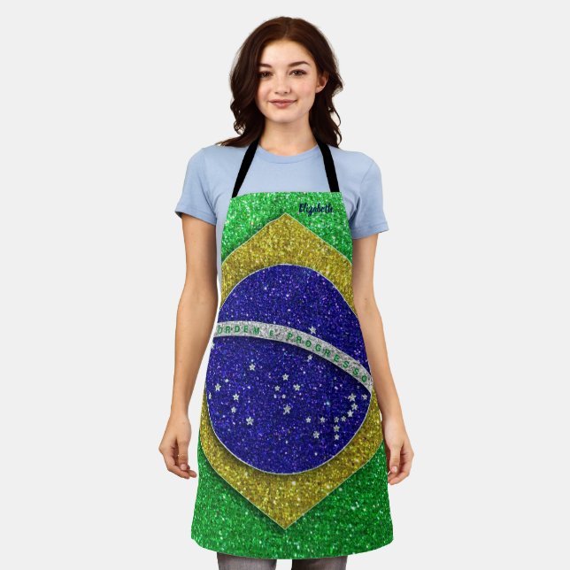 Delantal Cocina del chef de cocina con bandera brasileña Pu (Gastado)