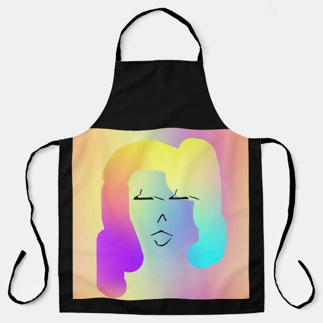 Delantal Cocina del Chef Panadero Cabello Arcoíris Negro (Anverso)