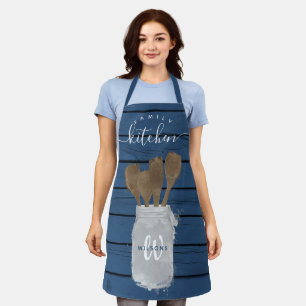 Delantal Cocina familiar Rustic Blue Wood Jar Spoon