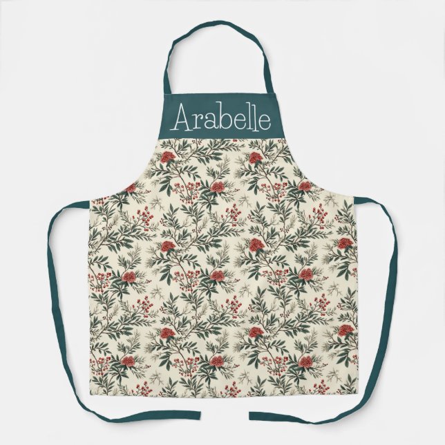 Delantal Cocina festiva de pino verde y morera roja (Anverso)