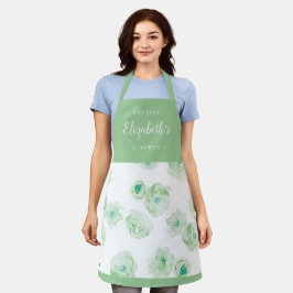 Delantal Cocina floral personalizada con acuarela verde
