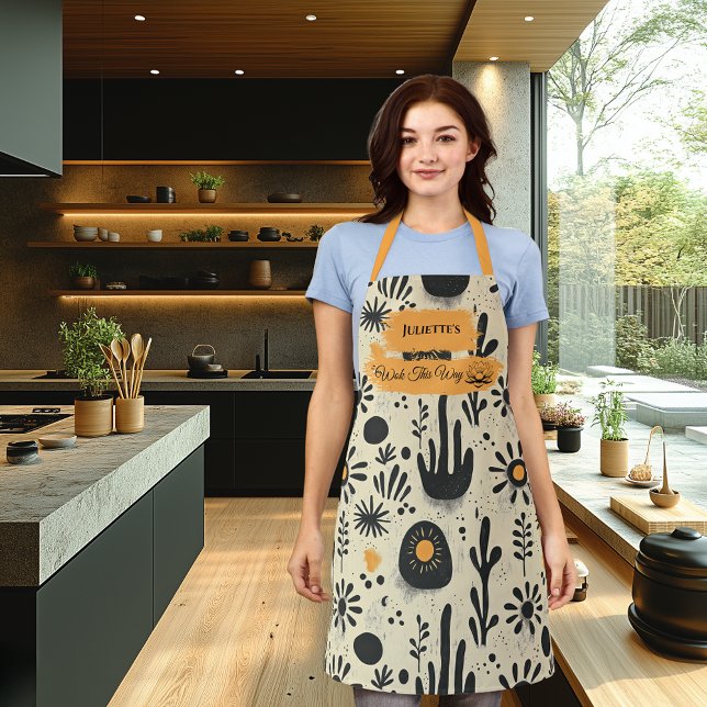 Delantal Cocina floral zen con puesta en negro y Naranja (Subido por el creador)