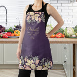 Delantal Cocina florida rústica y elegante<br><div class="desc">El delantal de la moda rústica vintage personalizada Chef con su delicado rosa, crema de pavo y flores silvestres florales de color verde sabio bordea un oscuro fondo de ciruela morada. Puede ser un hermoso regalo para tu propia cocina o un regalo personalizado para alguien especial, aniversario, cumpleaños, Navidades, ducha...</div>