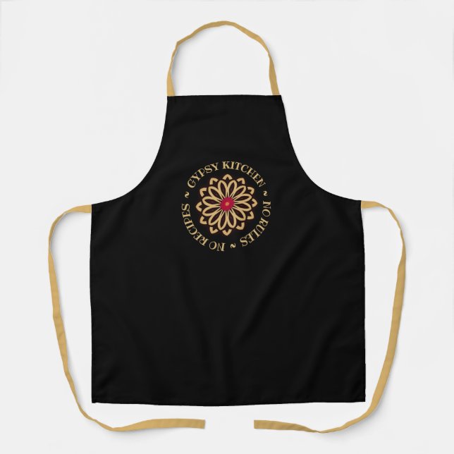 Delantal Cocina gitana negra y dorada (Anverso)
