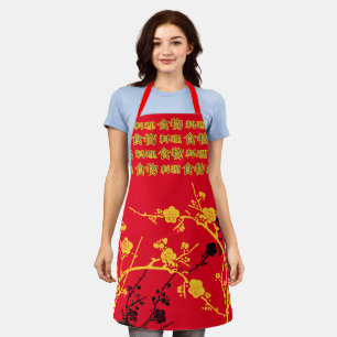 Delantal Cocina kanji con flores de cerezo japonesas asiát