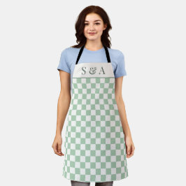 Delantal Cocina Moderna con Tablero de Ajedrez Verde Salvia