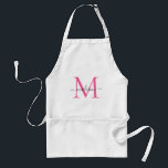 Delantal Cocina moderna de chef con escritura rosa magenta<br><div class="desc">Monograma moderno Magenta caliente Guión blanco rosado Cocina del chef Adulto Apron</div>