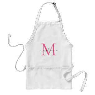 Delantal Cocina moderna de chef con escritura rosa magenta 