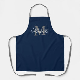 Delantal Cocina monogramo con nombre personalizado azul mar