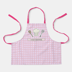 Delantal Cocina personalizada de chef Rosa Gingham