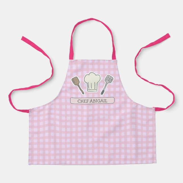Delantal Cocina personalizada de chef Rosa Gingham (Anverso)