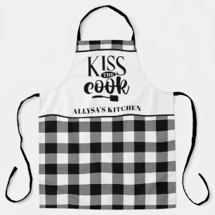 Delantal Cocina personalizada de cuadros de búfalo en blanc