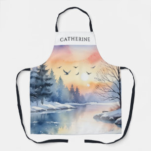 Delantal Cocina Personalizada de Nieve de Lago de Invierno