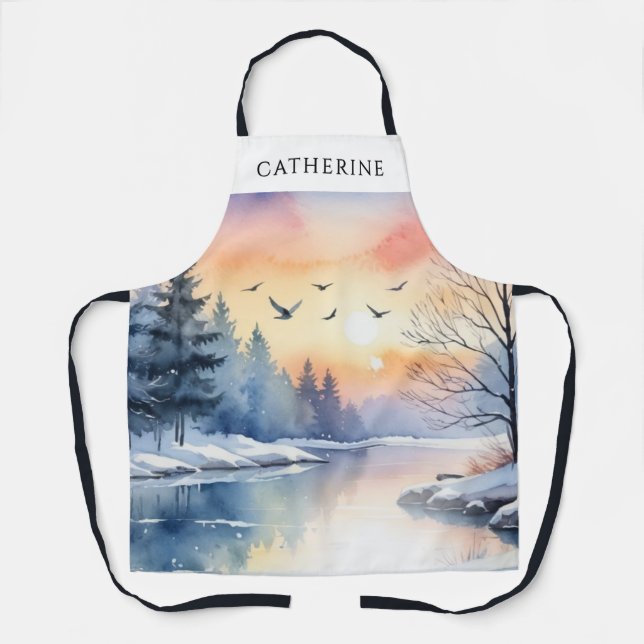 Delantal Cocina Personalizada de Nieve de Lago de Invierno  (Anverso)