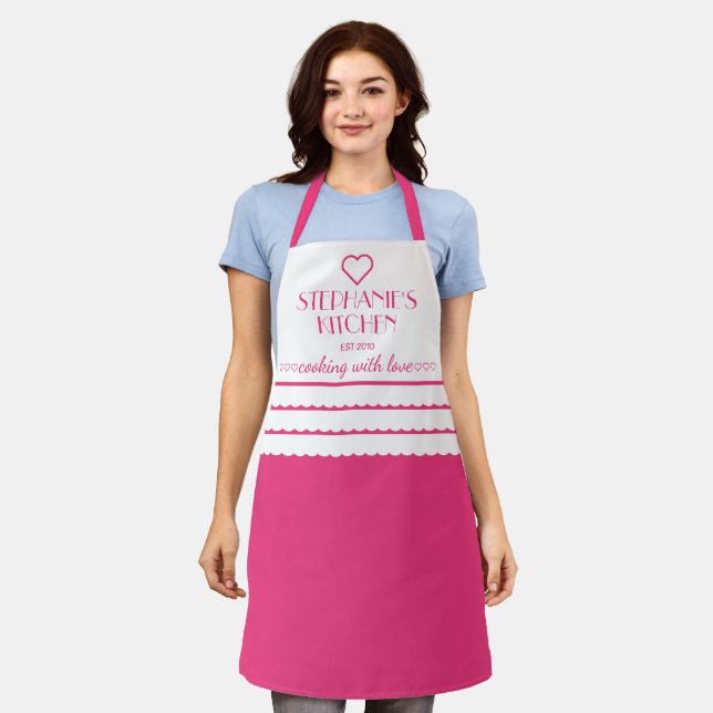Delantal Cocina personalizada de nombres con amor rosa (Gastado)
