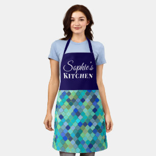 Delantal Cocina Personalizada Geométrica Azul Moderna