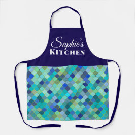 Delantal Cocina Personalizada Geométrica Azul Moderna