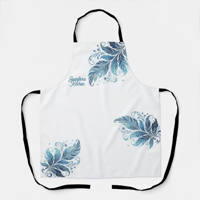 Delantal Cocina personalizada Ombre Blue Filigree Leaf (Anverso)