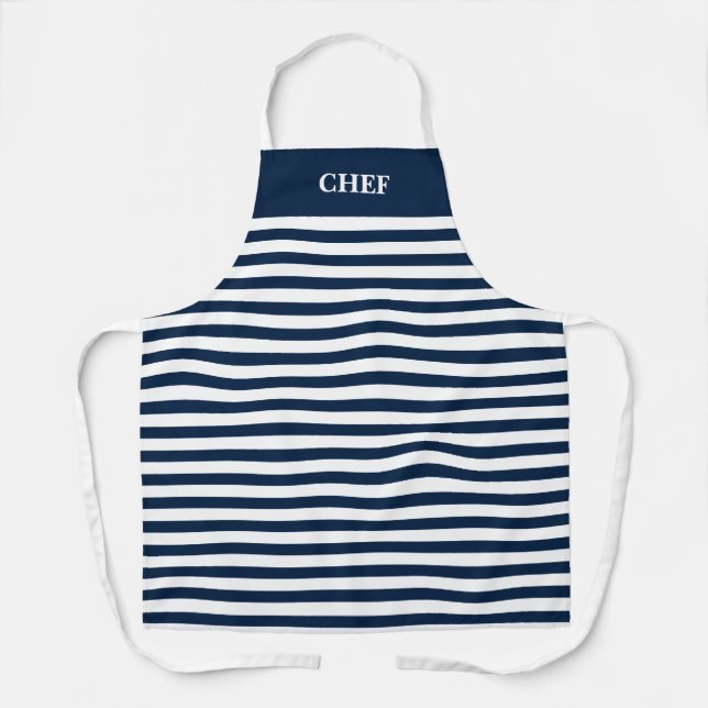 Delantal Cocina personalizado de rayas azul y blanco (Anverso)