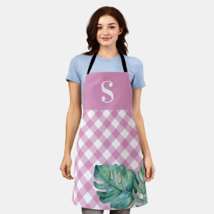 Delantal Cocina rosa tropical monogramada Apron para ella