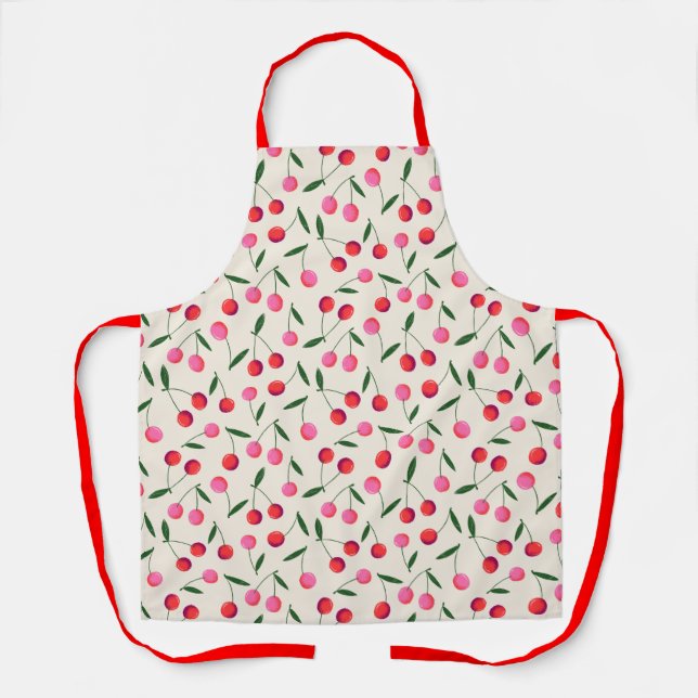 Delantal Cocina rosa y roja de Berry Cherry Retro (Anverso)