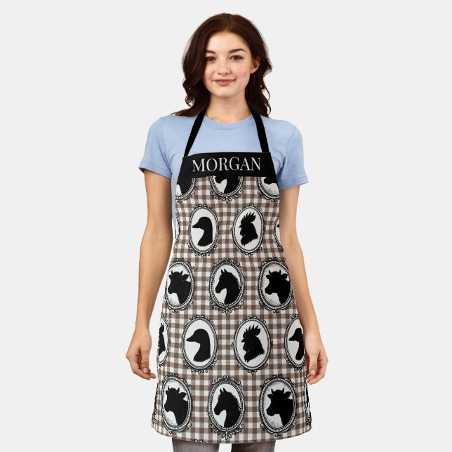 Delantal Cocina rústica de granja Barnyard Gingham Negro y  (Gastado)