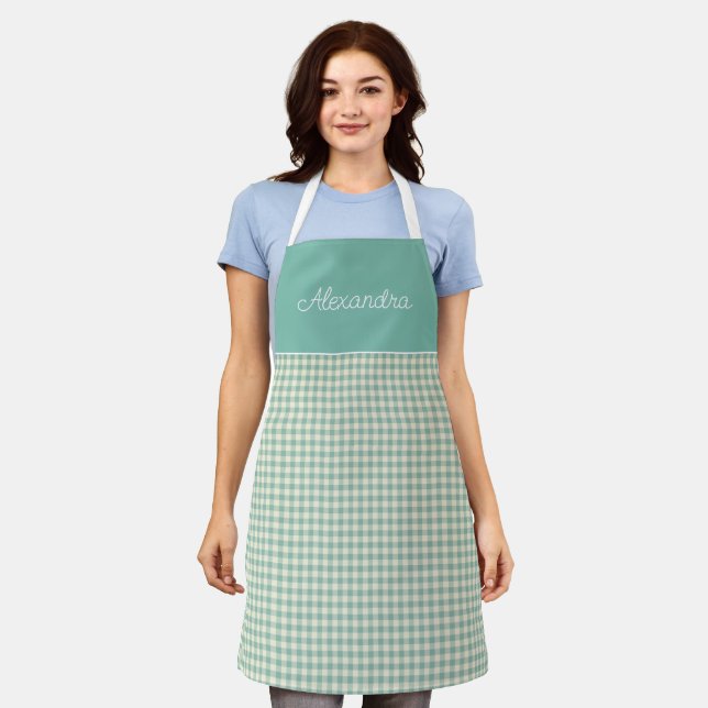 Delantal Cocina Verde azulada/Aqua personalizada para adult (Gastado)