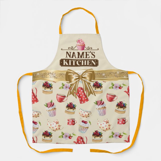 Delantal Cocina y acuarela del nombre personalizado quequit (Anverso)