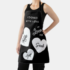 Delantal Cocinado con amor, negro y blanco personalizado