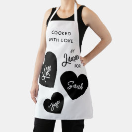 Delantal Cocinado con amor, negro y blanco personalizado